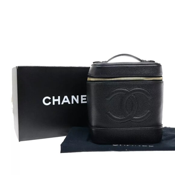 CHANEL CC Vanity Cosmetic Hand Bag Grained Calfskin Leather Black GHW 666RK912 - Picture 1 of 16